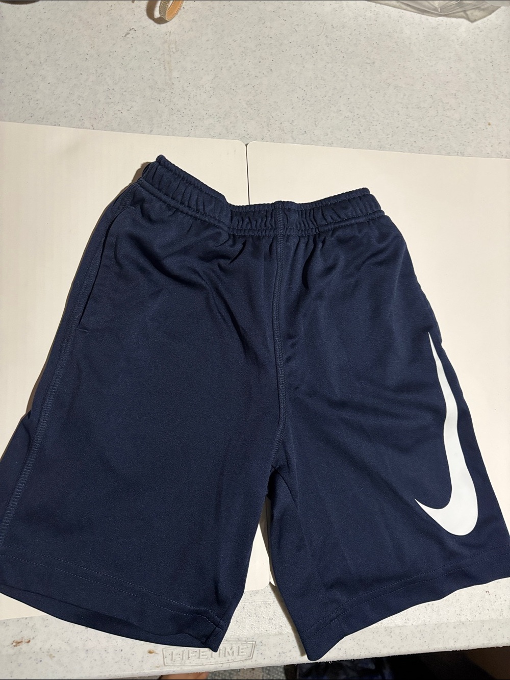 Nike Navy Shorts with White Swoosh - Kids